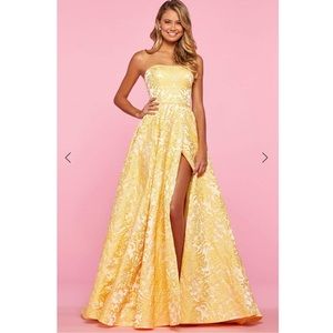 Yellow Corset Ball Gown with Slit